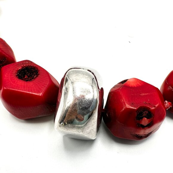 Extra Chonky Coral and Sterling Silver 16" Necklace – Vintage 1990s Y2K — EUC - Picture 3 of 10